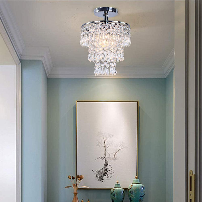 Modern Luxury Round Tassel Metal Crystal 1-light Semi-flush Mount Ceiling Light for Living Room