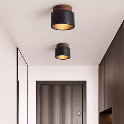 Modern Minimalist Cylinder Stone 1-light Flush Mount Ceiling Light for Bedroom