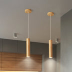 Modern Minimalist Rubberwood Cylinder Spotlight LED Pendant Light for Bedroom BulbSquare