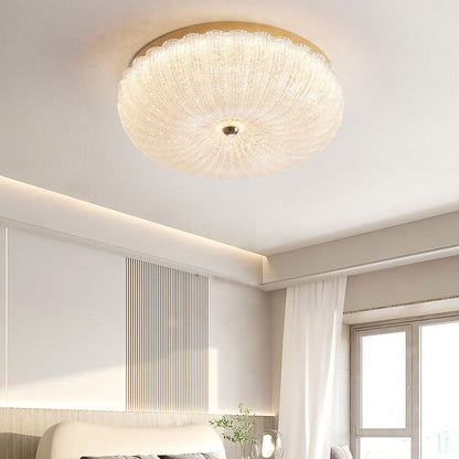 Modern Luxury Stainless Steel Glass Copper Round LED Semi-flush Mount Ceiling Light