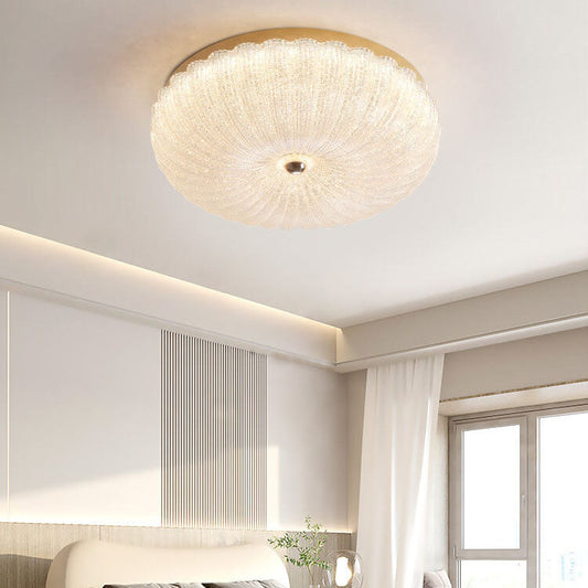 Modern Luxury Stainless Steel Glass Copper Round LED Semi-flush Mount Ceiling Light