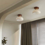 Creative Vintage Walnut Brass Round 1-Light Semi-Flush Mount Ceiling Light Lumendat
