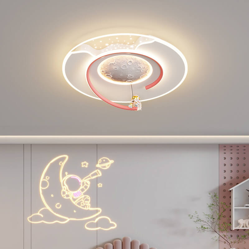 Lumendat Modern Creative Kids Resin Lunar Astronaut LED Flush Mount Ceiling Light Lumendat