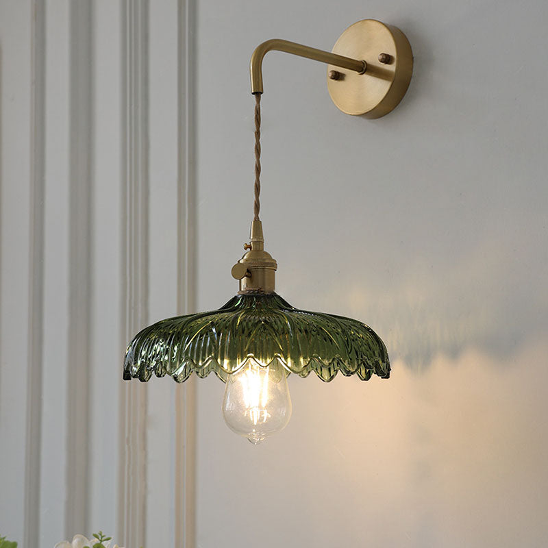 Modern Art Deco Iron Flower Glass Shade 1-Light Wall Sconce Lamp For Bedroom Lumendat