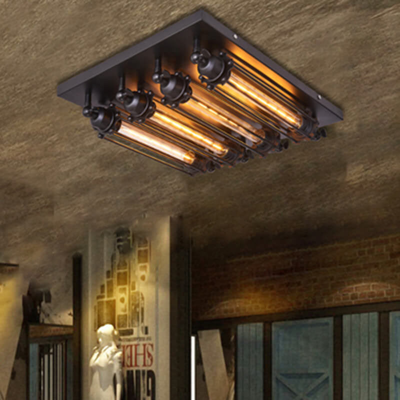 Nostalgic Industrial Iron Glass Strip 4-light Flush Mount Ceiling Light