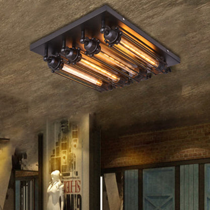 Nostalgic Industrial Iron Glass Strip 4-light Flush Mount Ceiling Light