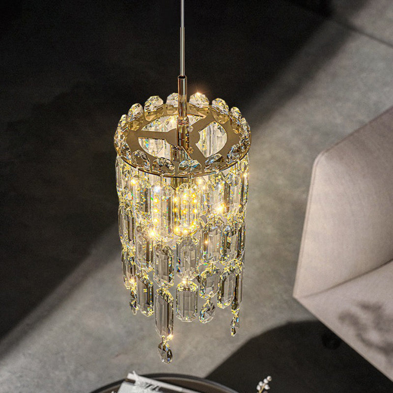 Modern Art Deco Cylinder Metal Crystal 1-light Pendant Light for Living Room