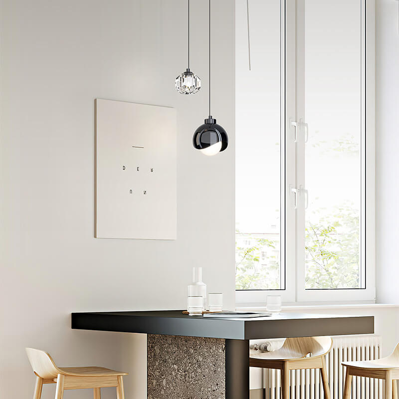 Light Luxury Simple Crystal Ball Metal 2-light Curve Pendant Light