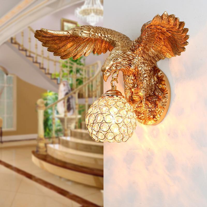 European Creative Resin Eagles Crystal Shade 1-Light Wall Sconce Lamp Lumendat