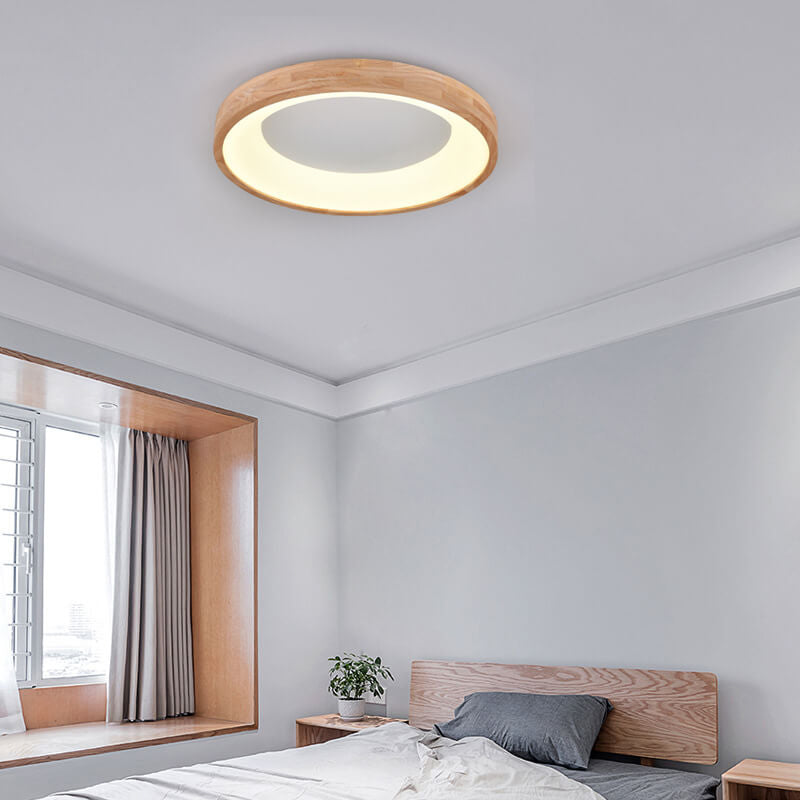 Nordic Minimalist Log Wood Round LED Flush Mount Ceiling Light Lumendat