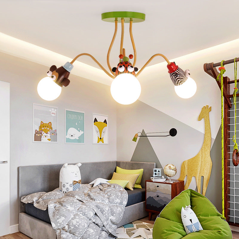 Lumendat Contemporary Creative Acrylic Cartoon Animal Hardware Frame 3-Light Kids Flush Mount Ceiling Light For Bedroom Lumendat