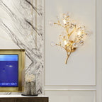 Modern Luxury Crystal Floral Branch Iron 3-Light Wall Sconce Lamp For Living Room