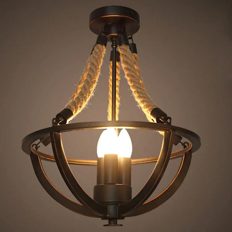 Vintage Industrial Iron Twine 3-light Island Light Chandelier BulbSquare