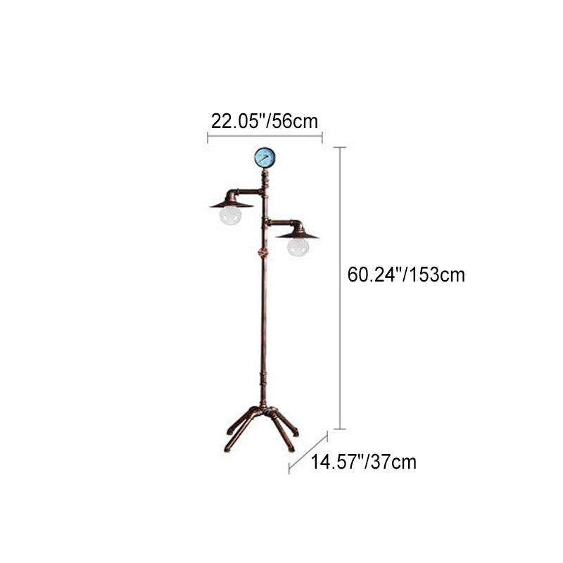 Industrial Steampunk Copper Water Pipe 2-Light Standing Floor Lamp Lumendat