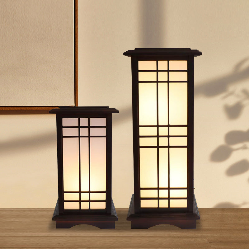 Traditional Chinese Rectangular Parchment Wood 1-Light Standing Floor Lamp For Entertainment Rooms Lumendat