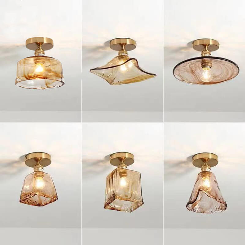 Modern Glass Japanese Amber Multi-Style 1-Light Flush Mount Light Lumendat