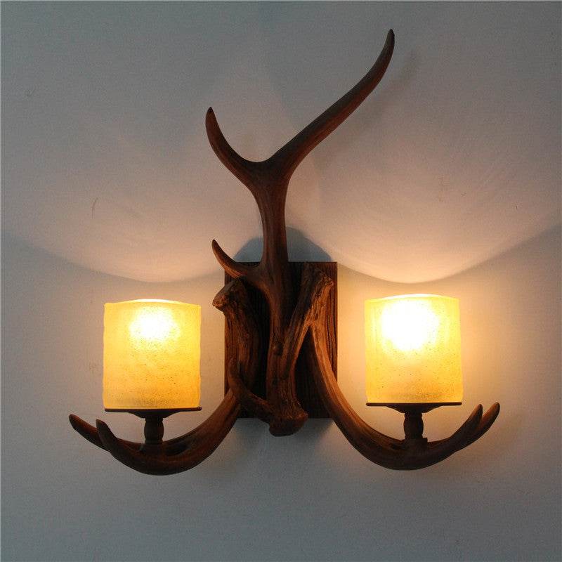 Traditional Vintage Resin Iron Antler 1/2 Light Wall Sconce Lamp For Hallway
