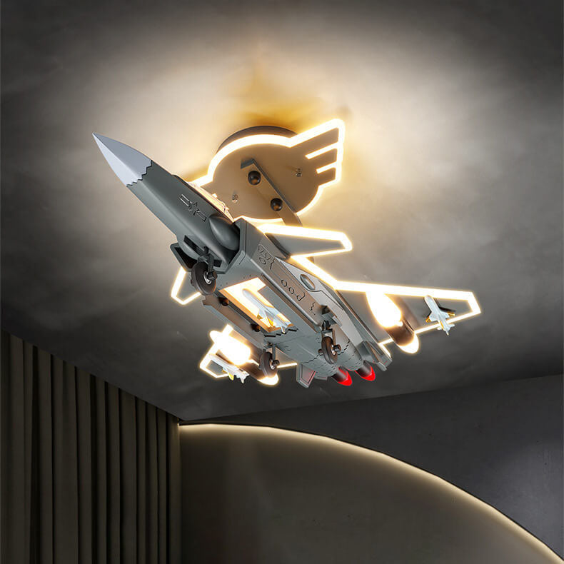 Lumendat Contemporary Creative Hardware Resin Children's Aircraft LED Semi-Flush Mount Ceiling Light For Bedroom Lumendat