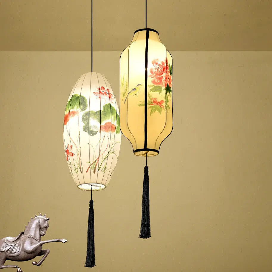 Oriental Antique Handmade Oval Lantern Fabric 1-light Pendant Light Lumendat