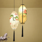 Oriental Antique Handmade Oval Lantern Fabric 1-light Pendant Light Lumendat