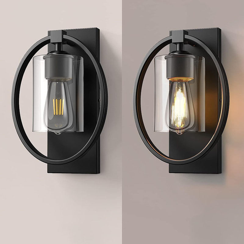 Industrial Retro Iron Circle Ring Glass Cylinder Shade 1-Light Wall Sconce Lamp Lumendat