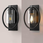 Industrial Retro Iron Circle Ring Glass Cylinder Shade 1-Light Wall Sconce Lamp Lumendat