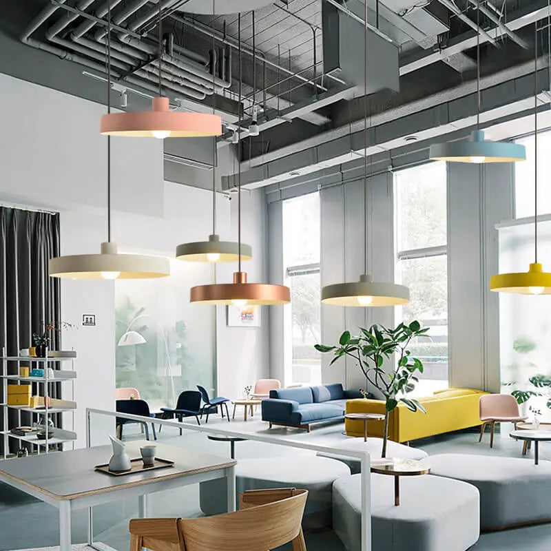 Modern Minimalist Aluminum Disc 1-light Pendant Light for Living Room BulbSquare