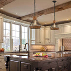 French Industrial Wrought Iron Wood Funnel Frame 1-Light Pendant Light