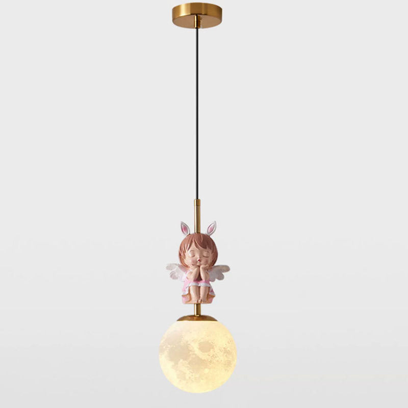 Lumendat Contemporary Nordic Kids Resin Glass Round Angel 1-Light Pendant Light For Bedside Lumendat