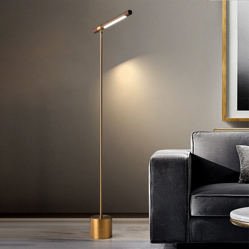 Nordic Minimalist Imitation Walnut Wood Grain Cylindrical Strip Hardware Base LED Standing Floor Lamp Lumendat