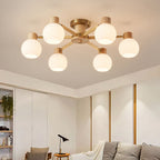 Traditional Japanese Wabi-sabi Rubberwood Hardware Glass 3/6/8-Light Flush Mount Lighting For Living Room Lumendat