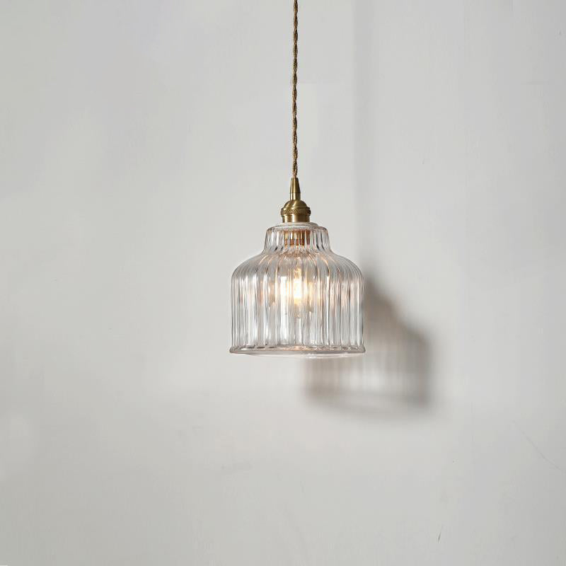 Modern Minimalist Copper Glass Semicircular 1-light Pendant Light for Bedroom