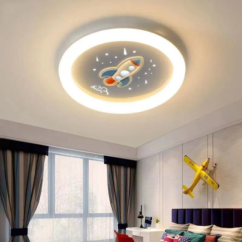 Lumendat Contemporary Creative Kids Round Rocket Acrylic Resin Iron LED Flush Mount Ceiling Light For Bedroom Lumendat
