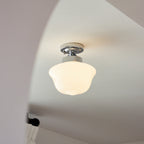 Contemporary Simplicity Iron Glass Egg Tart Shape 1-Light Semi-Flush Mount Ceiling Light For Living Room