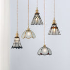 Japanese Vintage Brass Stained Glass Cone 1-light Pendant Light BulbSquare