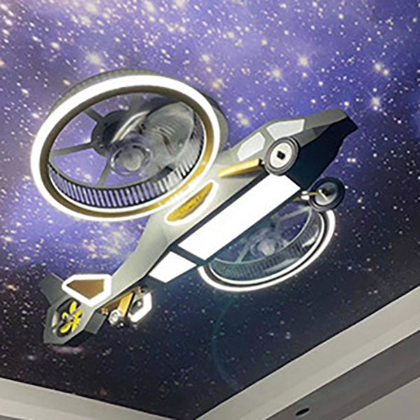 Lumendat Contemporary Creative Hardware Kids Aircraft LED Downrods Ceiling Fan Light For Bedroom Lumendat