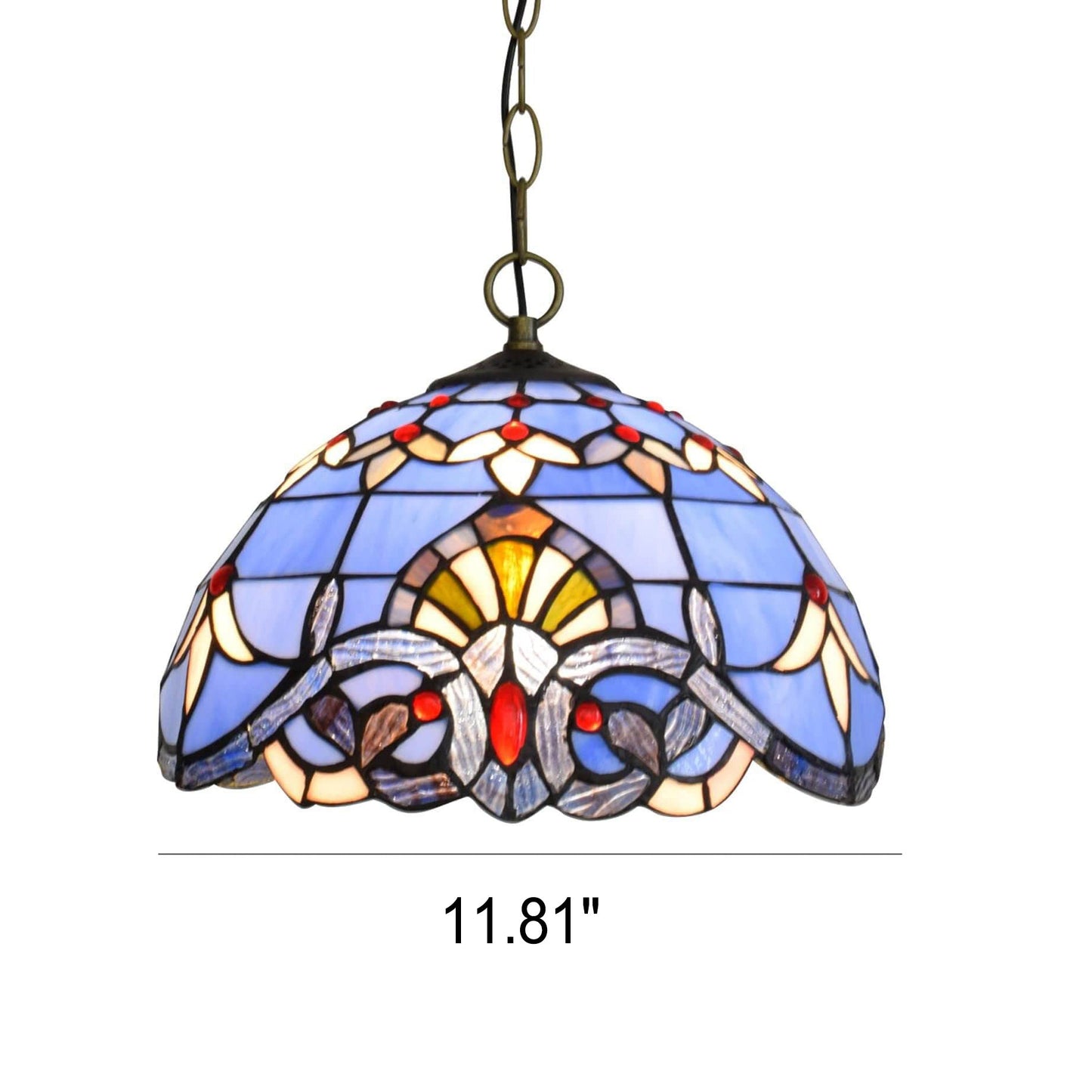 European Retro Blue Baroque Stained Glass 1-Light Pendant Light