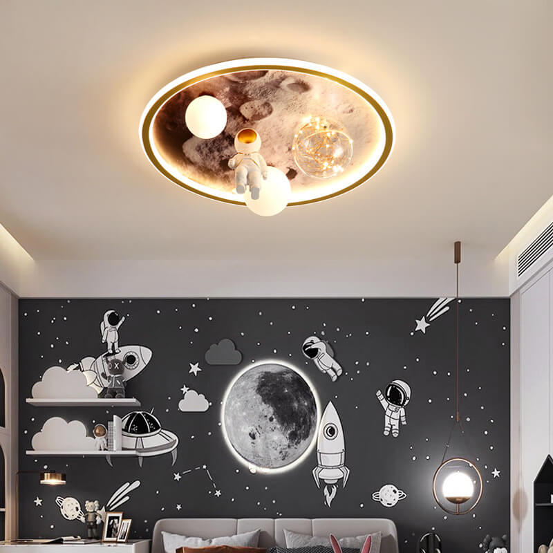Lumendat Children Creative Cartoon Astronaut Moon Acrylic LED Kids Flush Mount Ceiling Light Lumendat