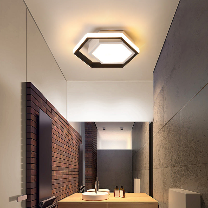 Modern Minimalist Geometric Hexagonal Ring LED Flush Mount Ceiling Light