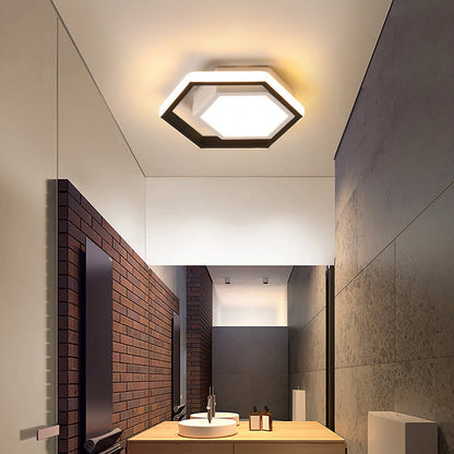 Modern Minimalist Geometric Hexagonal Ring LED Flush Mount Ceiling Light