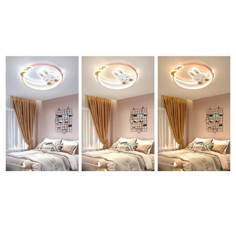 Lumendat Modern Creative Cartoon Rabbit Iron Round LED Kids Flush Mount Ceiling Light Lumendat