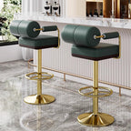 Contemporary Luxury Faux Leather Upholstered Height Adjustable Swivel Bar Stool Armrest Footrest For Dining Room DFM-F