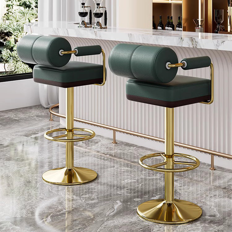 Contemporary Luxury Faux Leather Upholstered Height Adjustable Swivel Bar Stool Armrest Footrest For Dining Room DFM-F