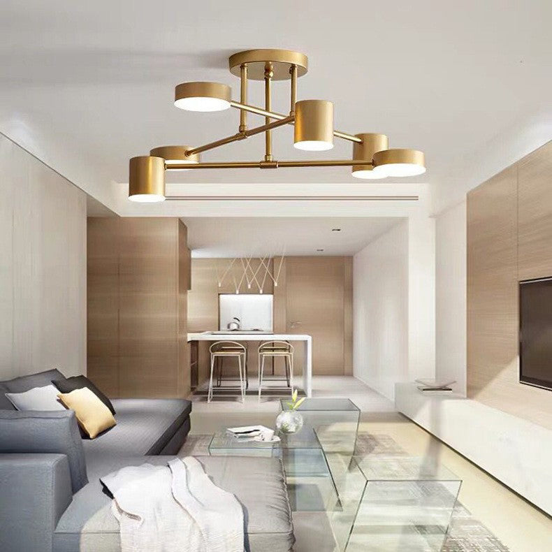 Contemporary Nordic Iron Aluminum Acrylic Round Cylinder Branch LED Semi-flush Mount Ceiling Light for Living Room