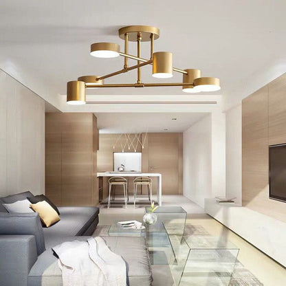 Contemporary Nordic Iron Aluminum Acrylic Round Cylinder Branch LED Semi-flush Mount Ceiling Light for Living Room