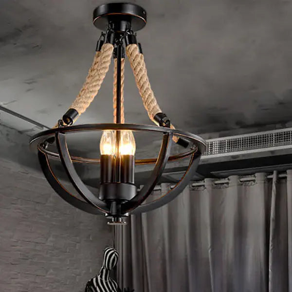 Vintage Industrial Iron Twine 3-light Island Light Chandelier BulbSquare