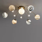Contemporary Nordic Kids Iron Glass Ball Earth Planet 13-light Semi-flush Mount Ceiling Light for Bedroom BulbSquare