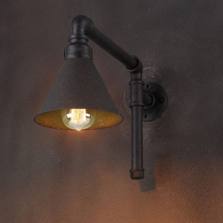 Contemporary Industrial Plumbing Cone Iron 1-Light Wall Sconce Lamp for Living Room Lumendat