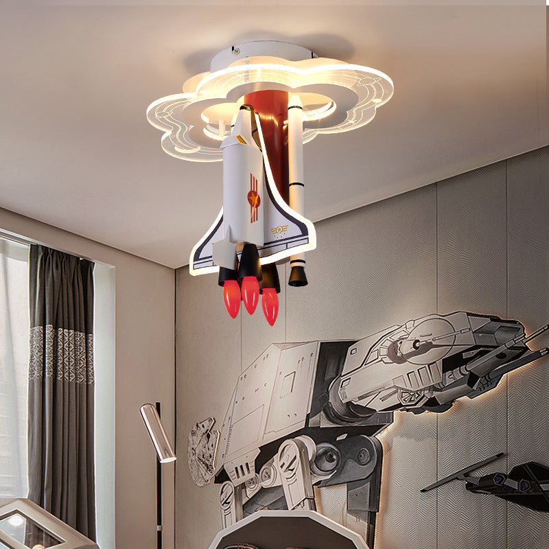 Contemporary Creative Iron Cartoon Aerospace Rocket Acrylic LED Kids Flush Mount Ceiling Light for Living Room