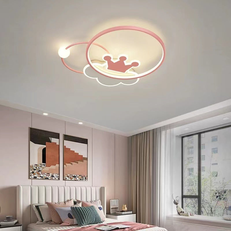Lumendat Contemporary Nordic Kids Iron Acrylic Circle Round Crown Cloud LED Flush Mount Ceiling Light For Bedroom Lumendat